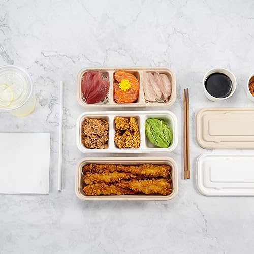 Miniatura 4 de Restaurantware Pulp Tek - Cajas de comida para llevar de 9.2 x 3.8 x 1.8 pulgadas, 100 recipientes para llevar para microondas, tapas se venden por