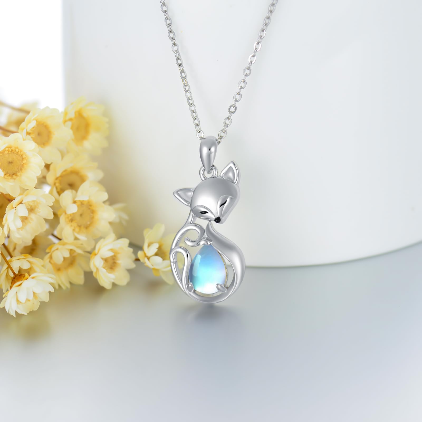 YAFEINI Collana da donna con pietra di luna di volpe in argento 925 con ciondolo a forma di pietra di luna arcobaleno gioielli volpe regali per ragazze