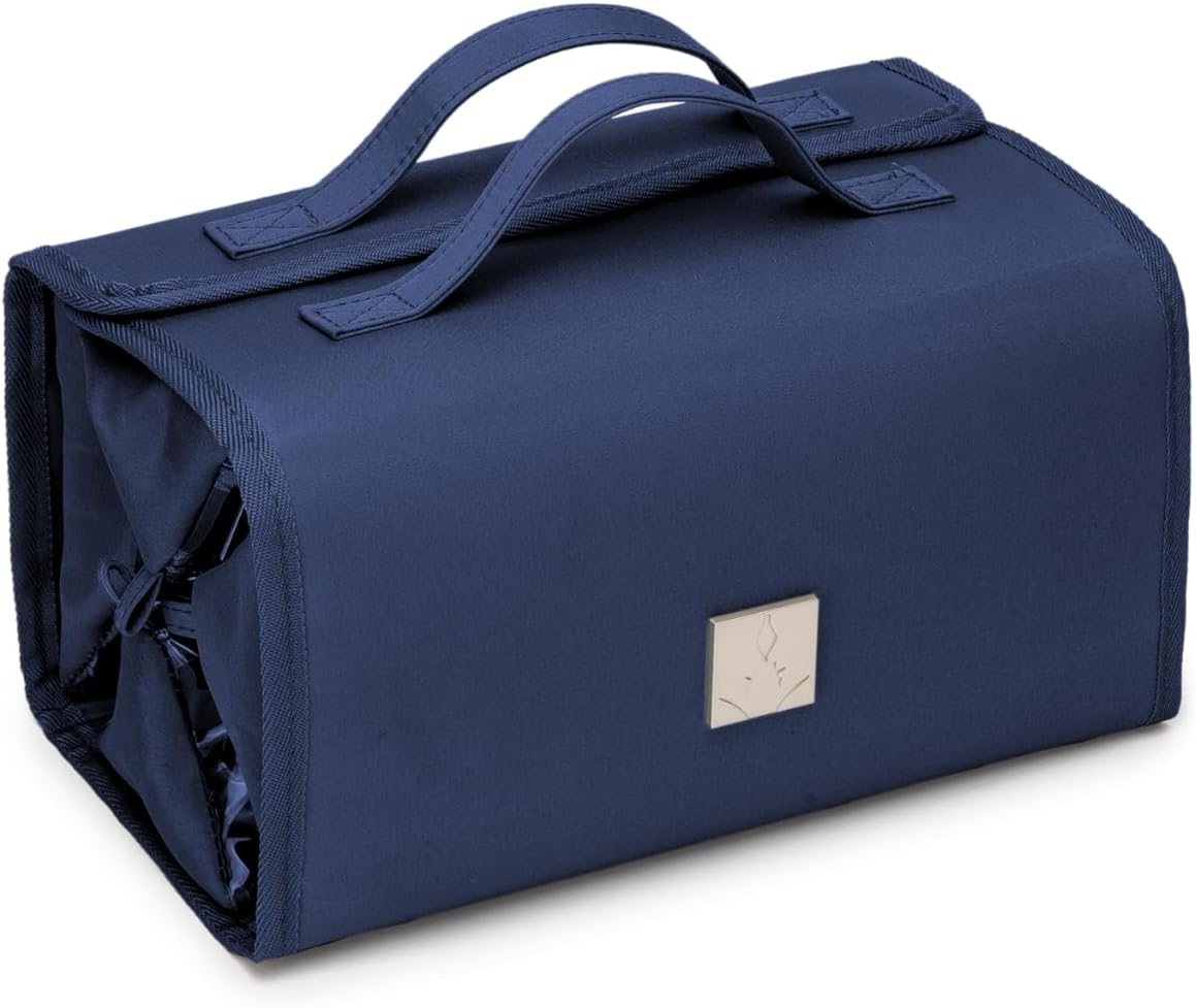 ROYALFAIRRoll Up Makeup Bag, Travel Toiletry Bag for Women with 4 Clear TSA Approved Pouches, Hanging Travel Organizer, Folding Cosmetic Bag for Men and Women, Navy