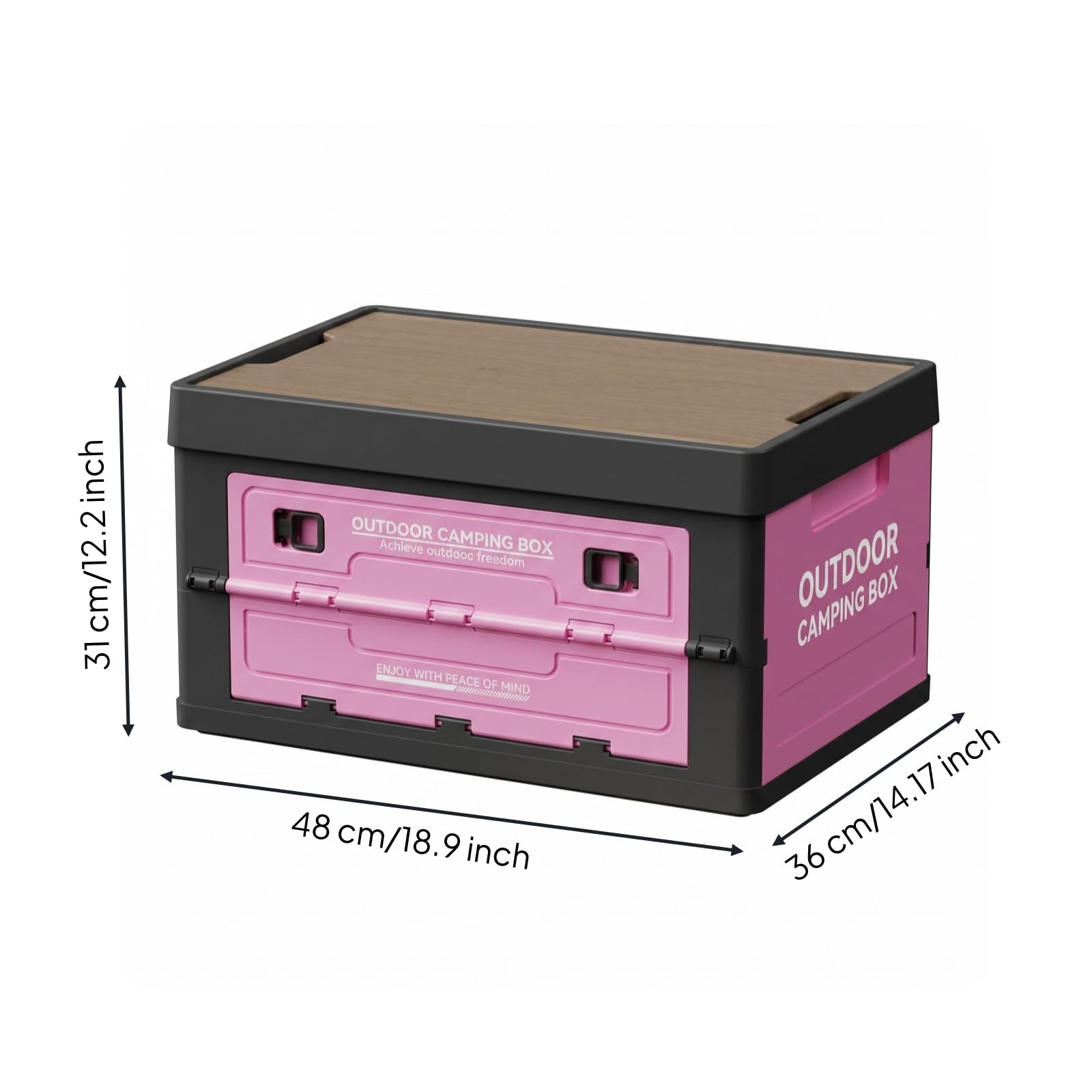 Outdoor Aufbewahrungsbox Faltbox Klappkiste Stapelbox Kiste mit Fünf Seitlichen Zugängen Und Sicherem Riegelverschluss aus PP Holzplatte für Camping, Schwarz-Rosa