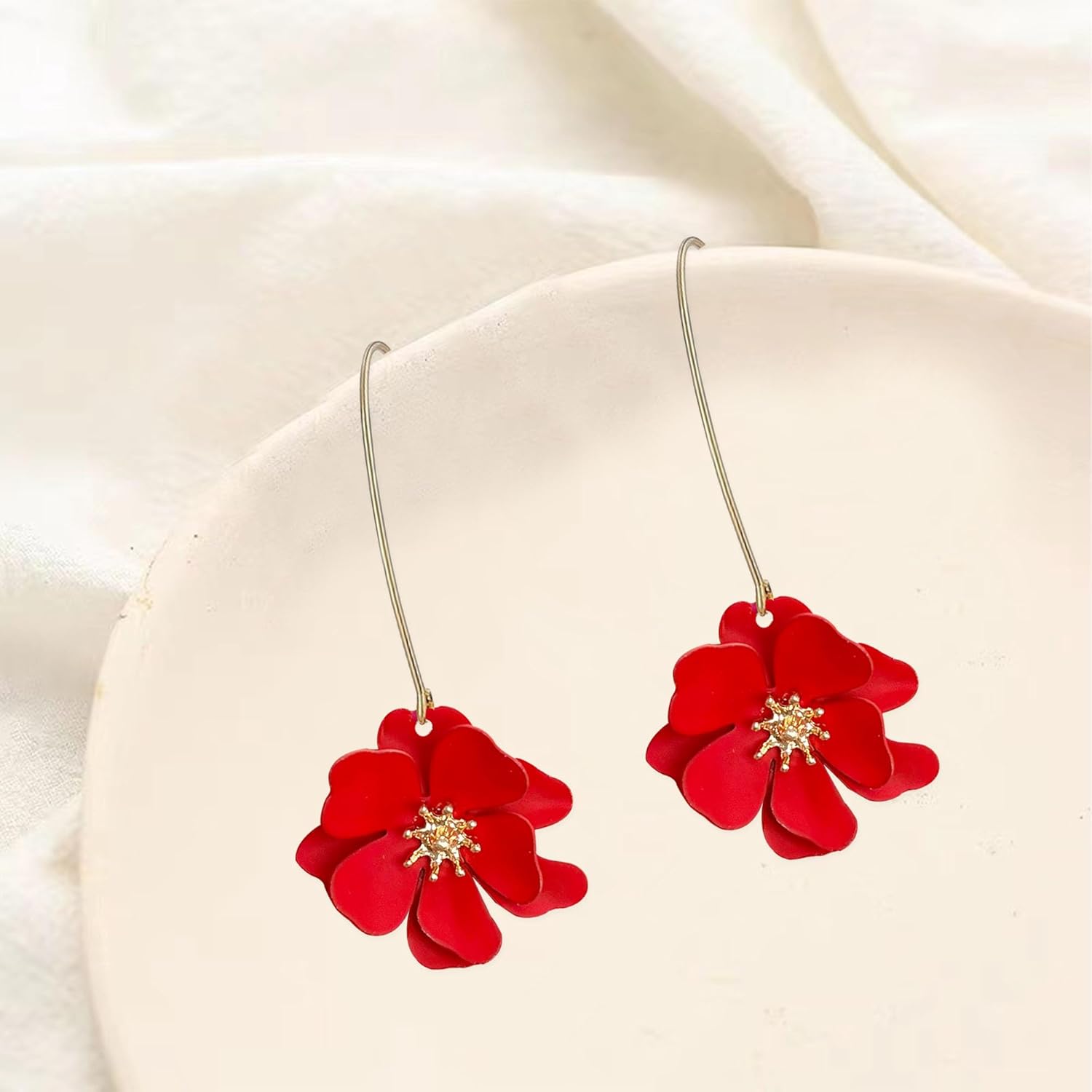 Handmade Bohemian Metal Flower Dangle Drop Earrings Unique Tiered Petal Flower Earrings for Women - Image 6