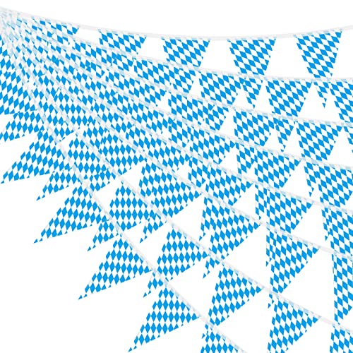 Oktoberfest Deko, Bayrische Deko Set, 25 blau / weiße bayrisch Wiesn Dekoration, Oktoberfest Deko Wimpel Girlande Banner Wimpelkette Bayern Wimpel Girlande (Schräge dreieckige Flagge, 14*21cm) Cover