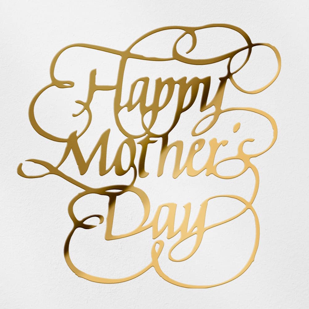 Transparent Decal Stickers of Happy Mothers Day Flourished Calligraphy (Metallic Gold) Premium Waterproof Vinyl Decal Stickers for Laptop Phone