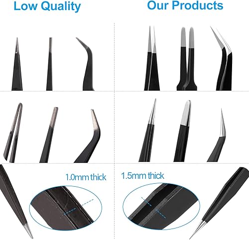 Vista 16 de YHYZ Juego de 3 pinzas de precisión, pinzas ESD antiestáticas de acero inoxidable de alta calidad, adecuadas para pinzas, para manualidades