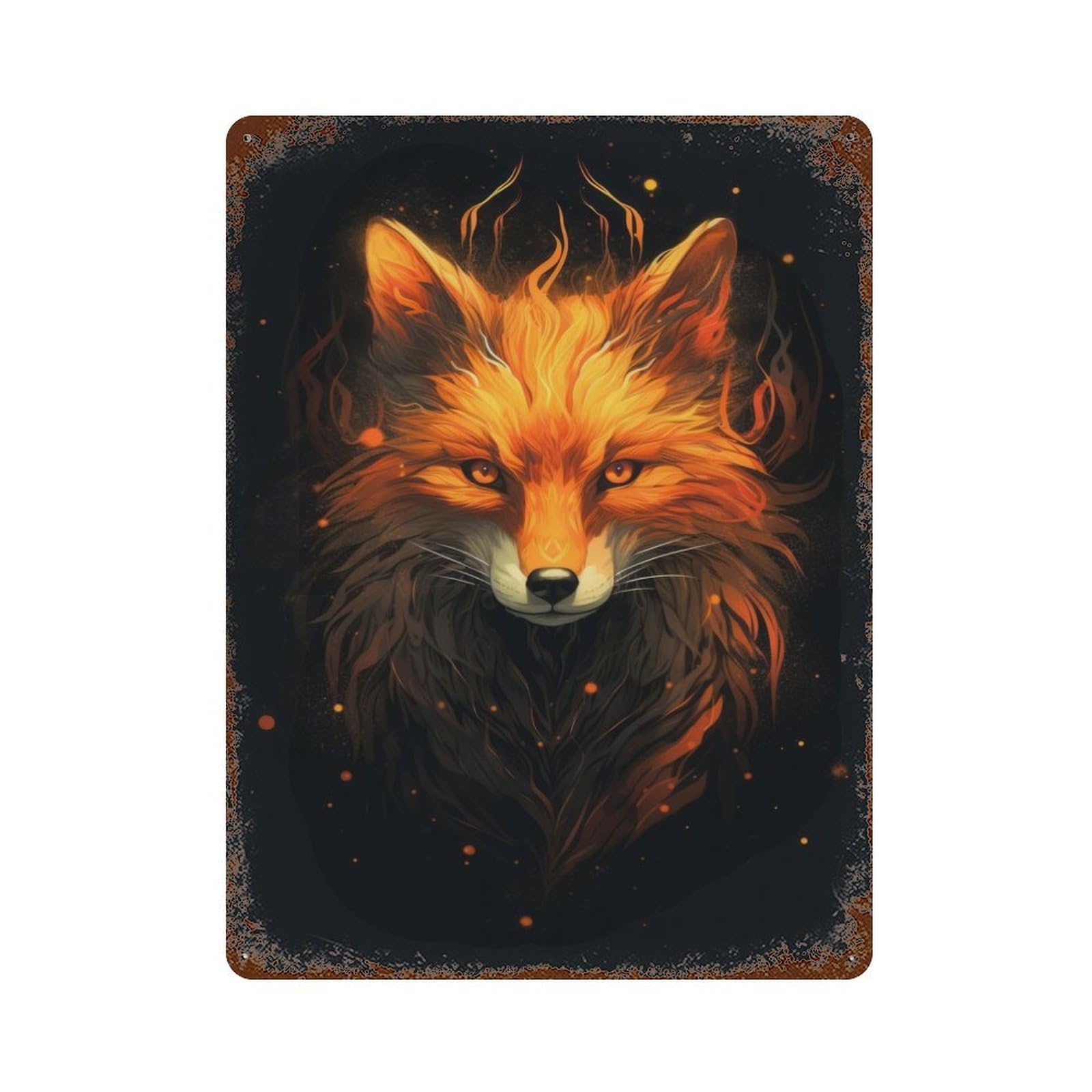 Red Fox Mysterious 15.7"x11.8" Rustic Tin Plaque, Novelty Wall Decor for Living Room, Hallway And Home Decor