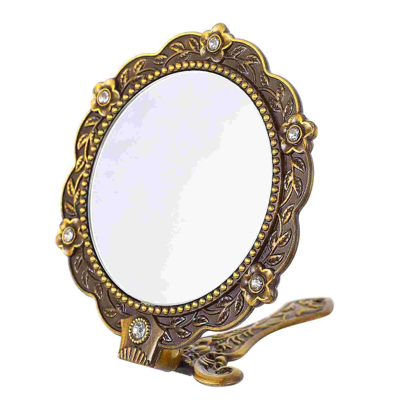 Miroir de maquillage compact portable vintage pour table et sac à main