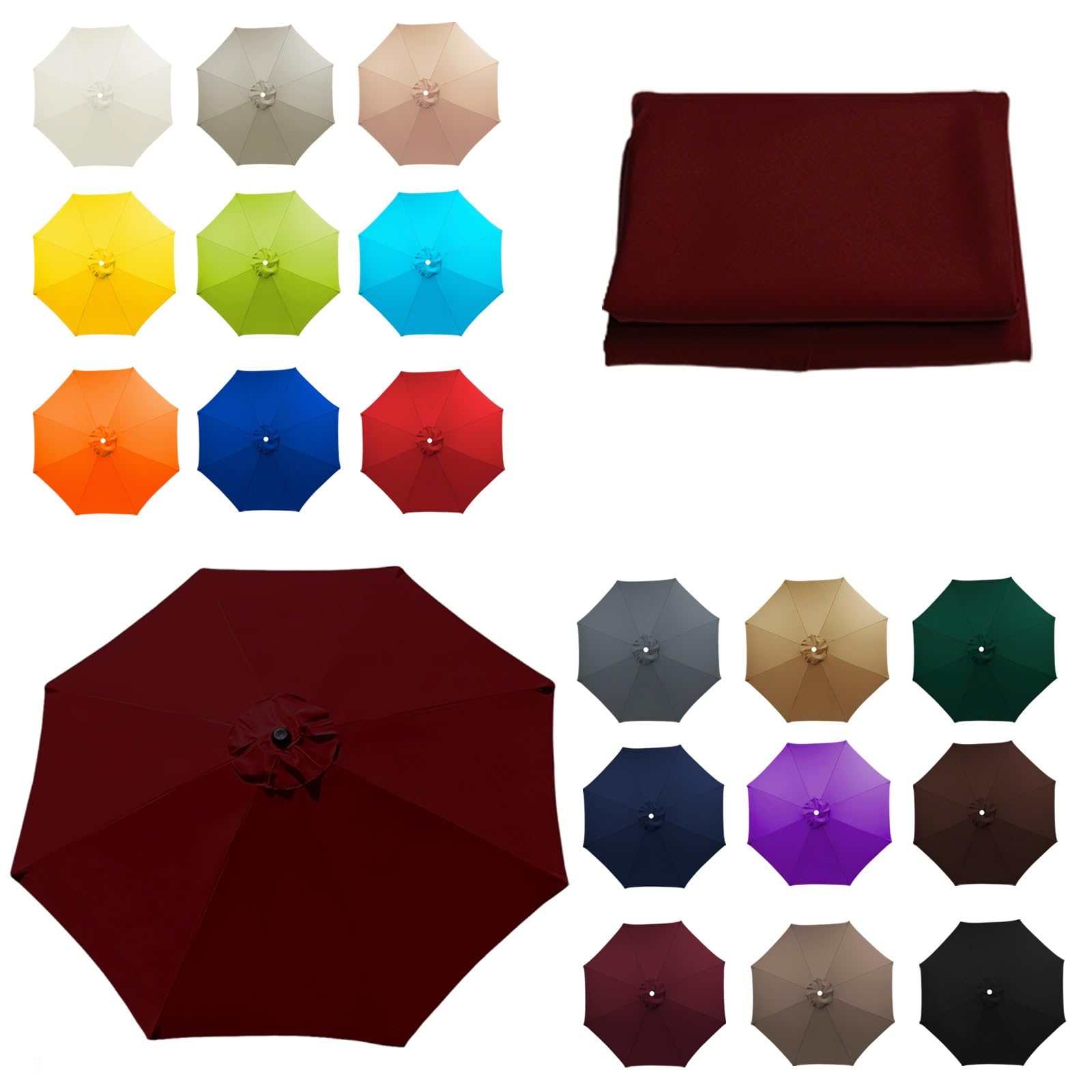 ALDNMBR 6&8 Rib Patio Garden Umbrella Replacement Canopy 6.5ft-11.5ft Elastic Polyester Reinforced Corner Top Vent Wind Stable Budget Washable Outdoor Beach Burgundy 7.5FT/2.30M-8Ribs
