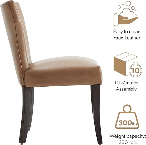 Miniatura 4 de Watson & Whitely Juego de 2 sillas tapizadas de cocina y comedor con respaldo bajo, sillas de comedor de piel sintética con patas de madera maciza,