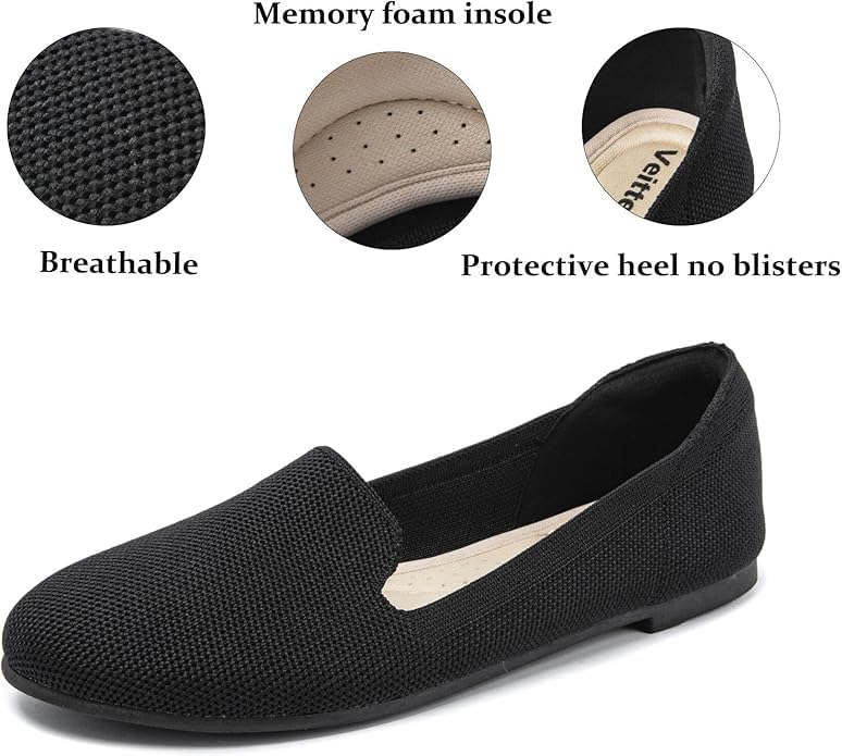 Image of Veittes Women's Wide Width Flats Shoes,Comfortable Breathable Casual Slip on Round-Toe Knitted Dressy Ballet Flats