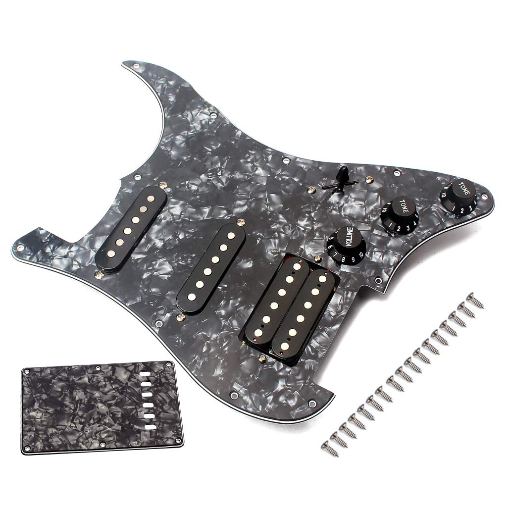 Alnicov Pickguard do gitary elektrycznej, 3-warstwowy, wstępnie okablowany, zestaw przetworników Humbucker do gitary, czarna perła