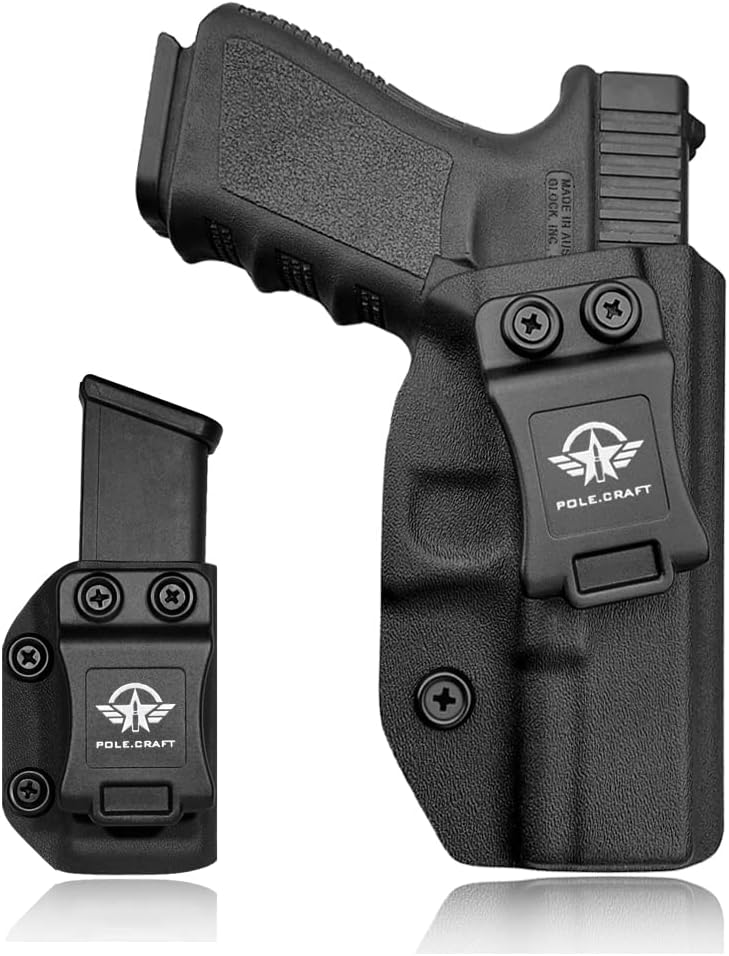 POLE.CRAFT IWB Kydex Holster Fit: Glock 19 19X 25 44 45 (Gen 1-5) & Glock 23 32 (Gen 3-4) Pistol & 9mm/.40 Double Stack Magazines- Fit:Glock 19 17 19x 22 23 25 26 27 31 32 33 34 35...