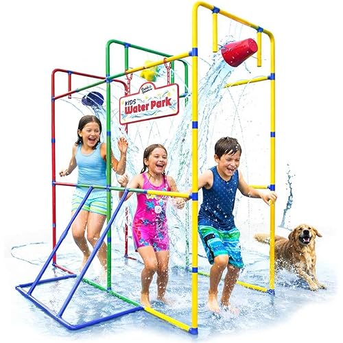 Backyard Waterpark with Splash Wheel, Dump Buckets for Kids Outdoor Water Play