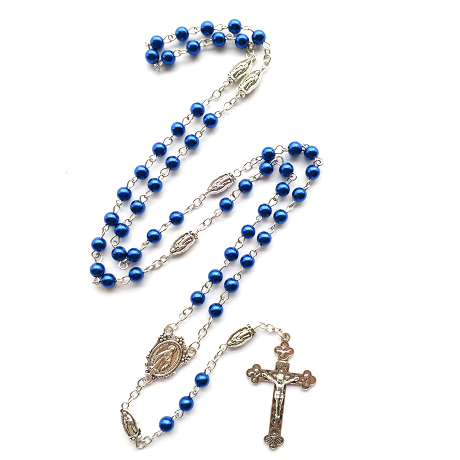 Maxtonser Crystal Glass Rosary Beads Necklace Rosaries Catholic with Medals 6mm Blue Bead Catolic Jewelry Present