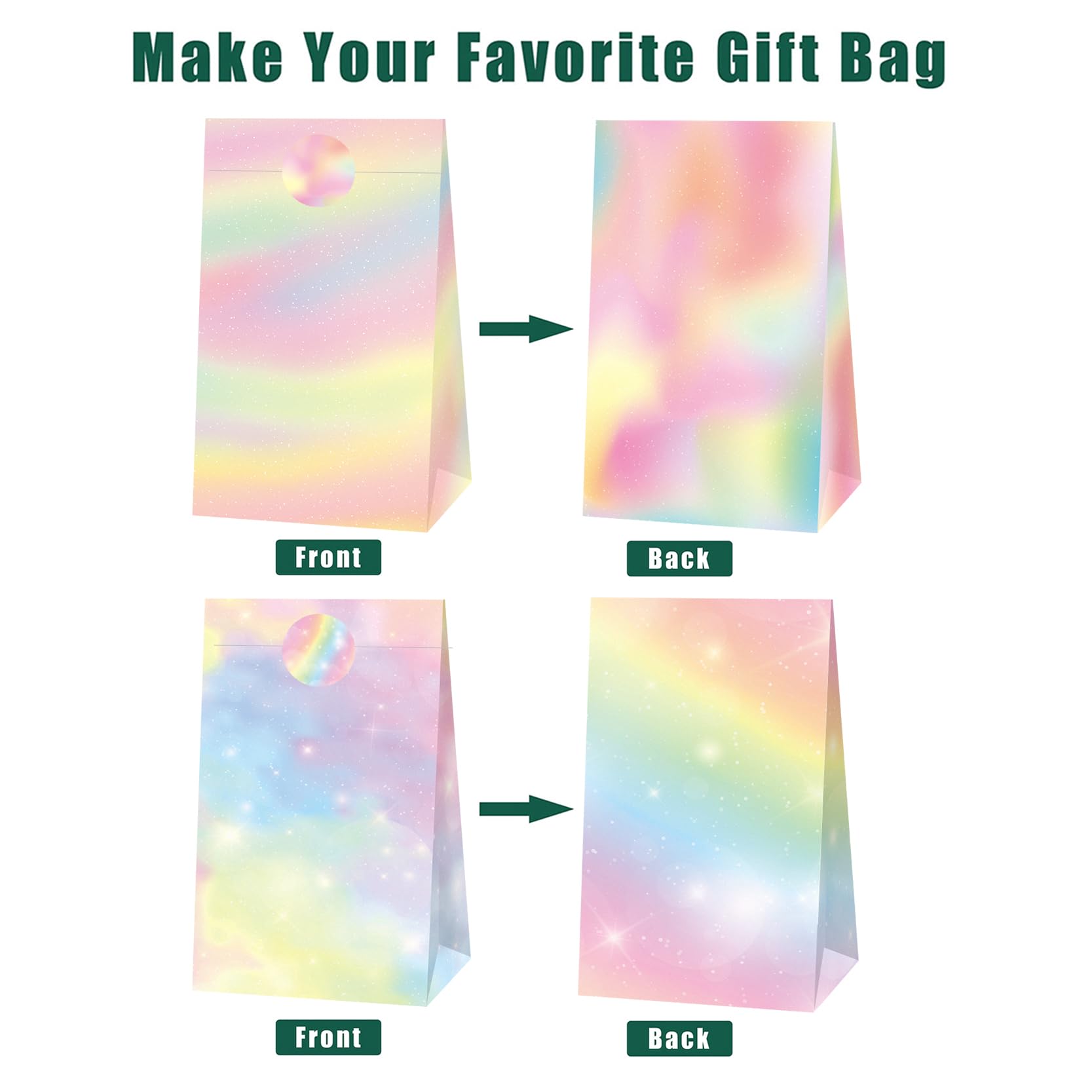 24 Pcs Pastel Rainbow Goodie Bags with Stickers, Coloful Party Favor Bags Rainbow Party Favor Bag Pastel Gift Bag for Rainbow Birthday Wedding Decor