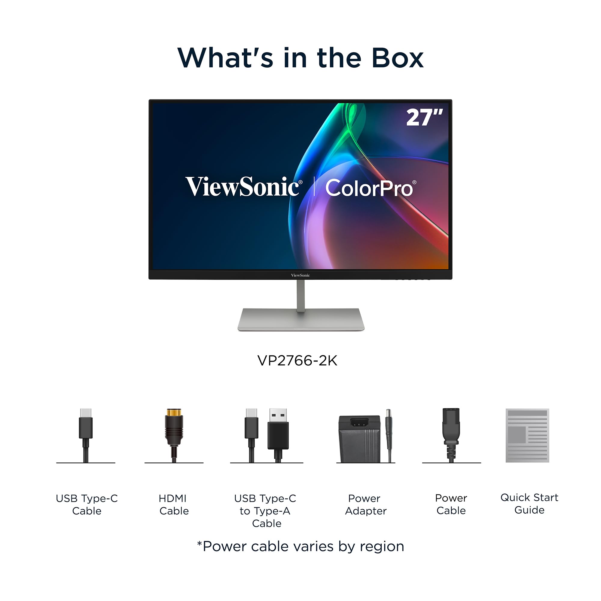 Viewsonic VP Series VP2766-2K Monitor PC 68,6 cm [27] 2560 x 1440 Pixel Quad HD LED Argento, Nero (27IN DCI-P3 16:9 WIDE LCD 2560 - X 2440 HDMIX1 TYPE C1[PD90W] USB)