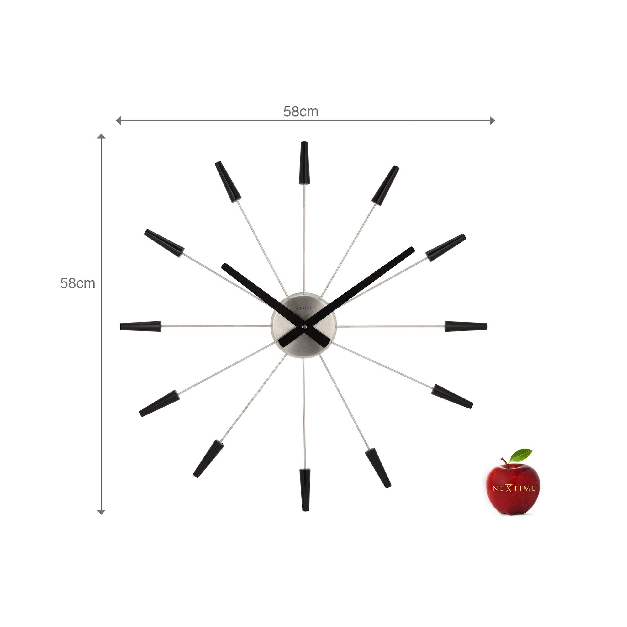 techno line große NeXtime Wanduhr 2610ZW Plug Inn, lautlos, schwarz, aus Edelstahl, ø 58 cm