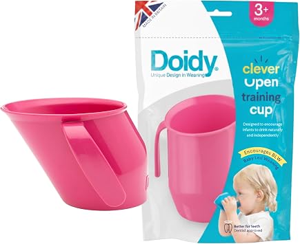 Doidy Cup, Open Cup for Training Baby 6 Months-3 Years, 200ml, Slanted Weaning Cup with Handles for Learning to Drink, BPA Free (Cerise Pink)