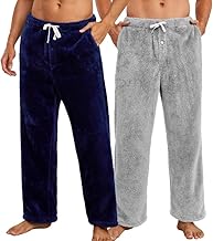 Vulcanodon 2 Pack Mens Plush Warm Pajama Pants, Fluffy Soft Fleece Sleep Pant with Pockets Lounge Pj Bottoms for Men