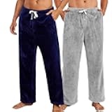 Vulcanodon 2 Pack Mens Plush Warm Pajama Pants, Fluffy Soft Fleece Sleep Pant with Pockets Lounge Pj Bottoms for Men