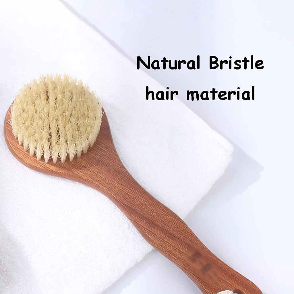Cepillos para la Piel Cepillo para la Espalda húmedo y seco para el Cuerpo, Cepillo para baño de cerdas Naturales con Mango Antideslizante de sándalo, estimula la circulación sanguínea (Col
