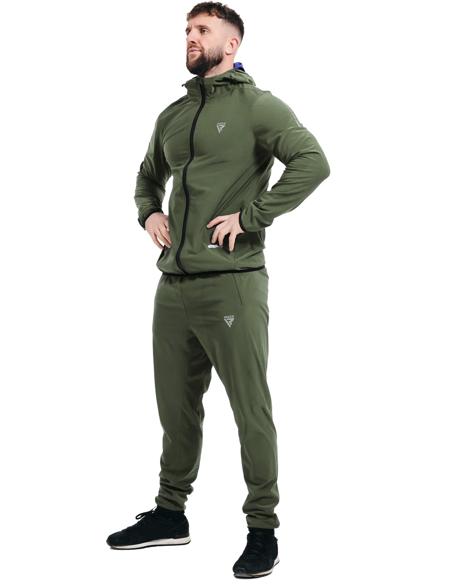 RDX Sauna Suit, REACH Compliant OEKO TEX 100 Certified, Full Body Sweat Heat Suit with Hood, Men Women Adults Kids, Blue Back Long Sleeve, Boxing MMA Slimming Gym Running Workout Jacket, Top Trouser