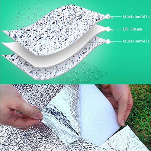 Aehma Alu Isomatte Schaummatten 200x200 cm Isoliermatte Isolierdecke Faltbare Zeltmatte Bodenmatte Thermomatte Schlafmatte für Camping Matte aus Aluminiumfolie, Ultraleicht Silber