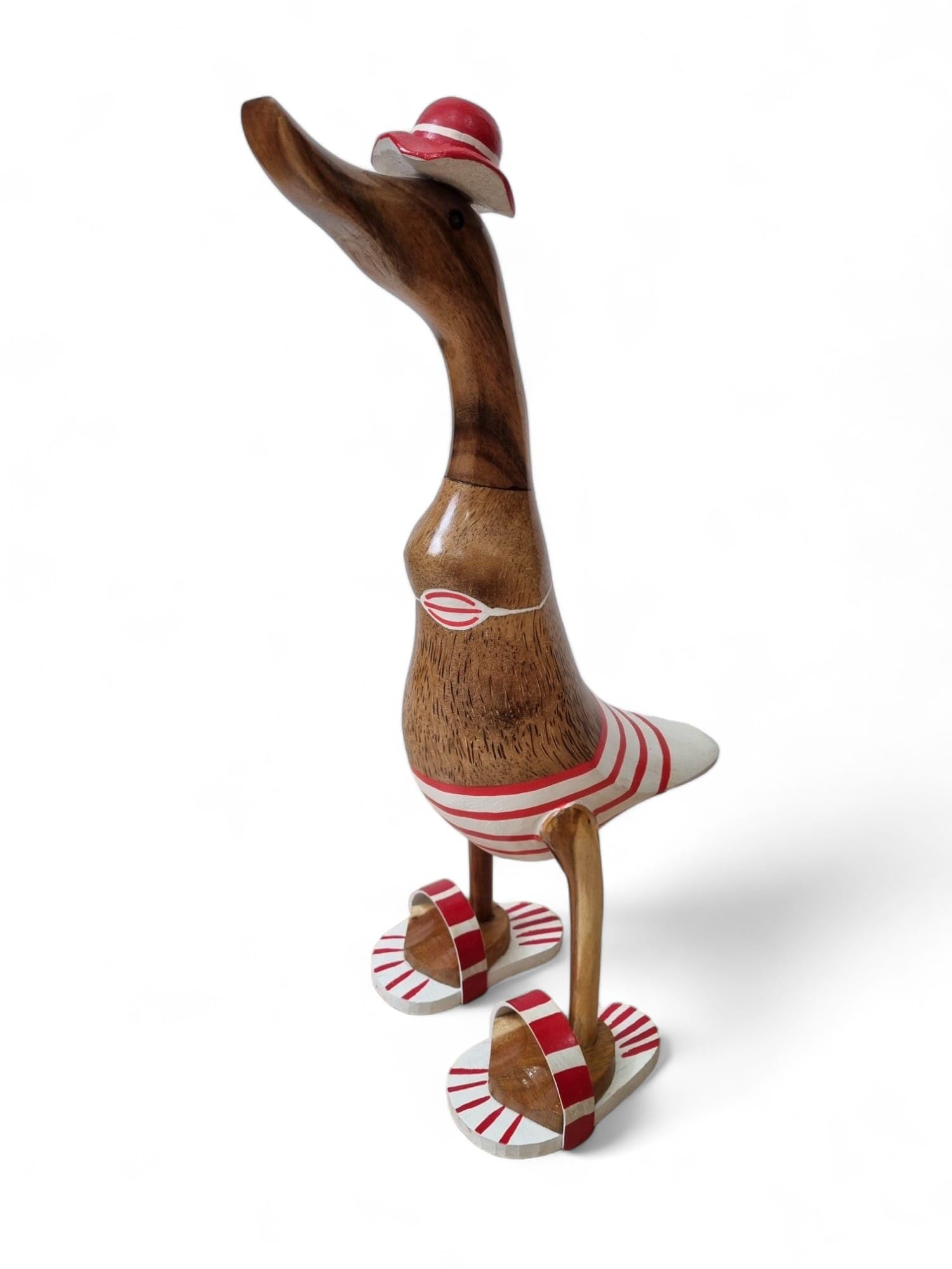 Bambus Holz Bade Enten Paar - 2er Set - Bambus Enten in verschiedenen Farben - 42cm Enten im Badehose und Bikini (Rot)