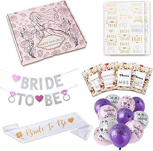Bachelorette Party Decorations Kit (54-Piece) - Saving You Time and Money - Best Bridal Shower Favors - Bride to Be Sash, Balloons, Wine Labels, Banner and Flash Tattoos