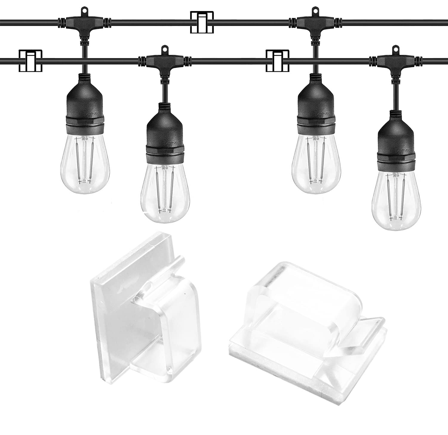 Outdoor Light Clips, 30pcs String Lights Clips with Self Adhesive Hooks for Christmas String Lights.
