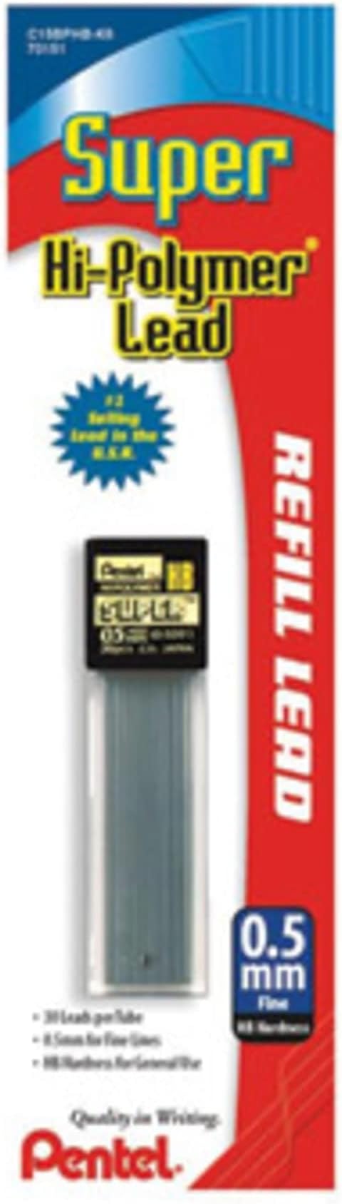 Pentel Super Hi-Polymer Lead Refill 0.5mm Fine, HB, 30 Pieces of Lead (C15BPHB-K6)
