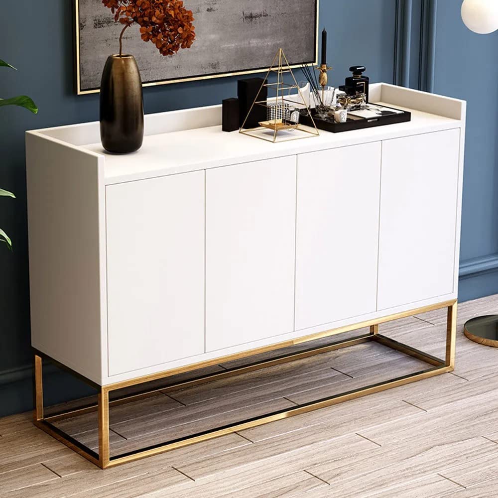 47" Glossy Green Ply Plywood Modern Buffet & Sideboard | Stainless Steel with Hettich/Ozone Hardware Sideboard Cabinet with 4 Doors (White)-image-37
