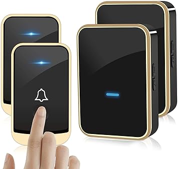 Wireless Doorbell Set, Cordless Door Bell 300m Range Electric Doorbell with 45 Chimes 0-110dB Loud 4 Volume Levels Plug in Door Bells with 2 Receivers & 2 Push Button