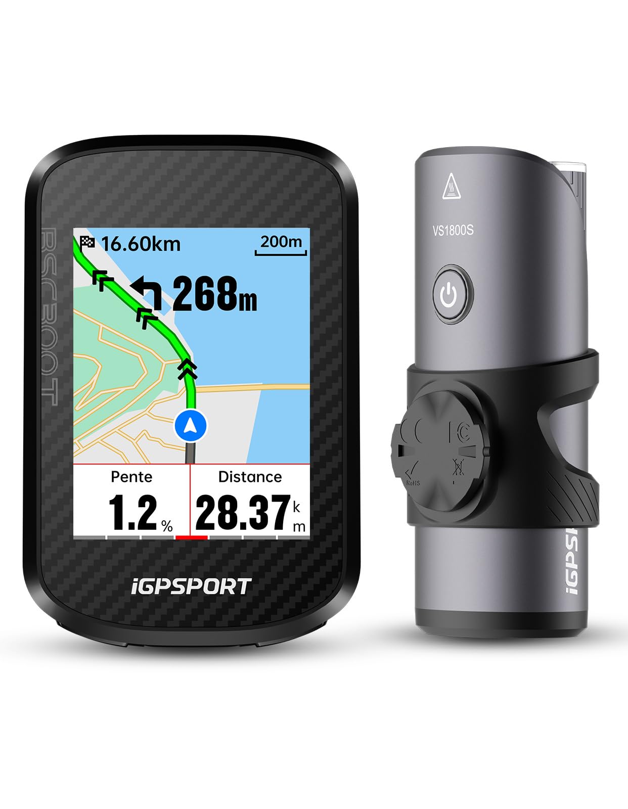 iGPSPORT BSC300T Compteur Velo sans Fil et 1800 Lumens Lumiere Velo