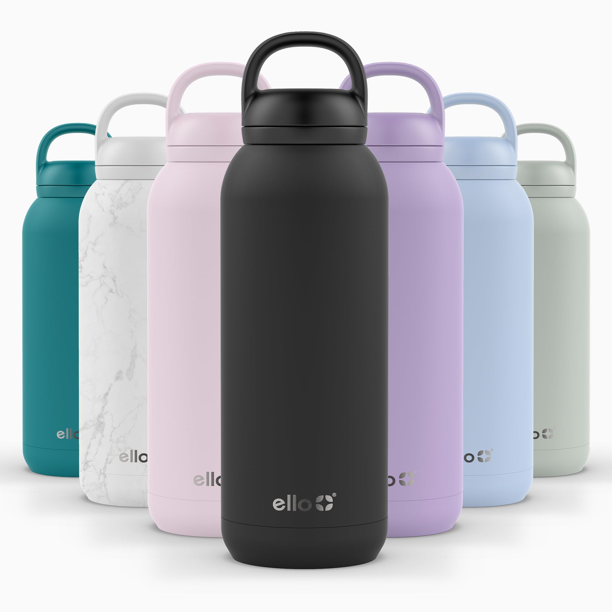 Ello Cooper Twist 40oz Stainless Steel Water Bottle with Chug Lid | Leak Proof | Double Walled and Vacuum Insulated | Built in Carry Loop | Dishwasher Safe | Black