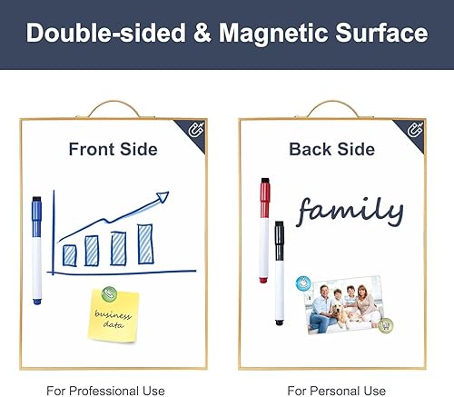 Miniatura 2 de Pizarra pequeña de borrado en seco, pizarra blanca portátil de 16 x 12 pulgadas, pizarra blanca colgante de doble cara para pared, mini pizarra