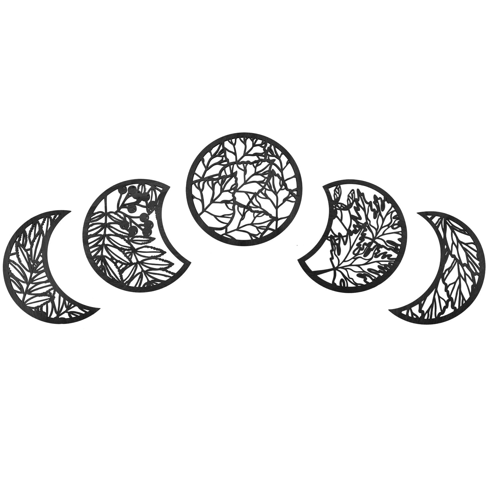 Betinyar 5PCS Moon Phase Wall Decor, Moon Wall Art, Wall Decor Wall Hangings, Black Room Decor, Wooden Home Decorations