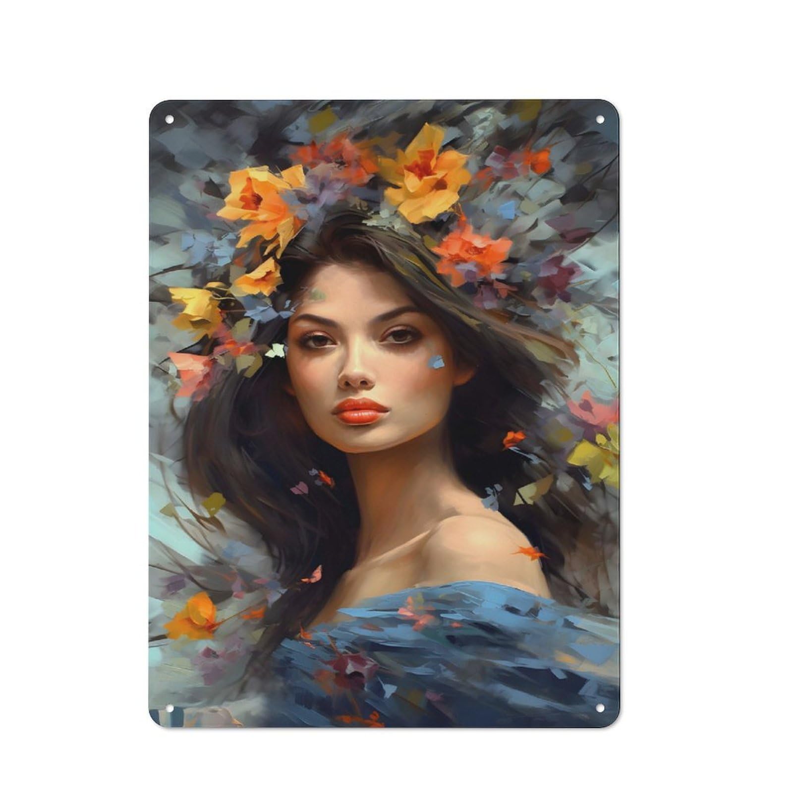 Junmoney Style-19 Painted European Woman Rustic Metal Sign 40X30cm For Garden Room Or Summerhouse, For Themed Interiors In Garden Rooms And Summerhouses