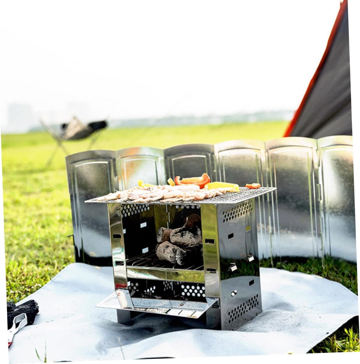 Foldable Camping Stove Windshield Windproof Grill Windscreen with Carry Bag Portable Outdoor BBQ Wind Blocker for Hiking Picnic Backpacking