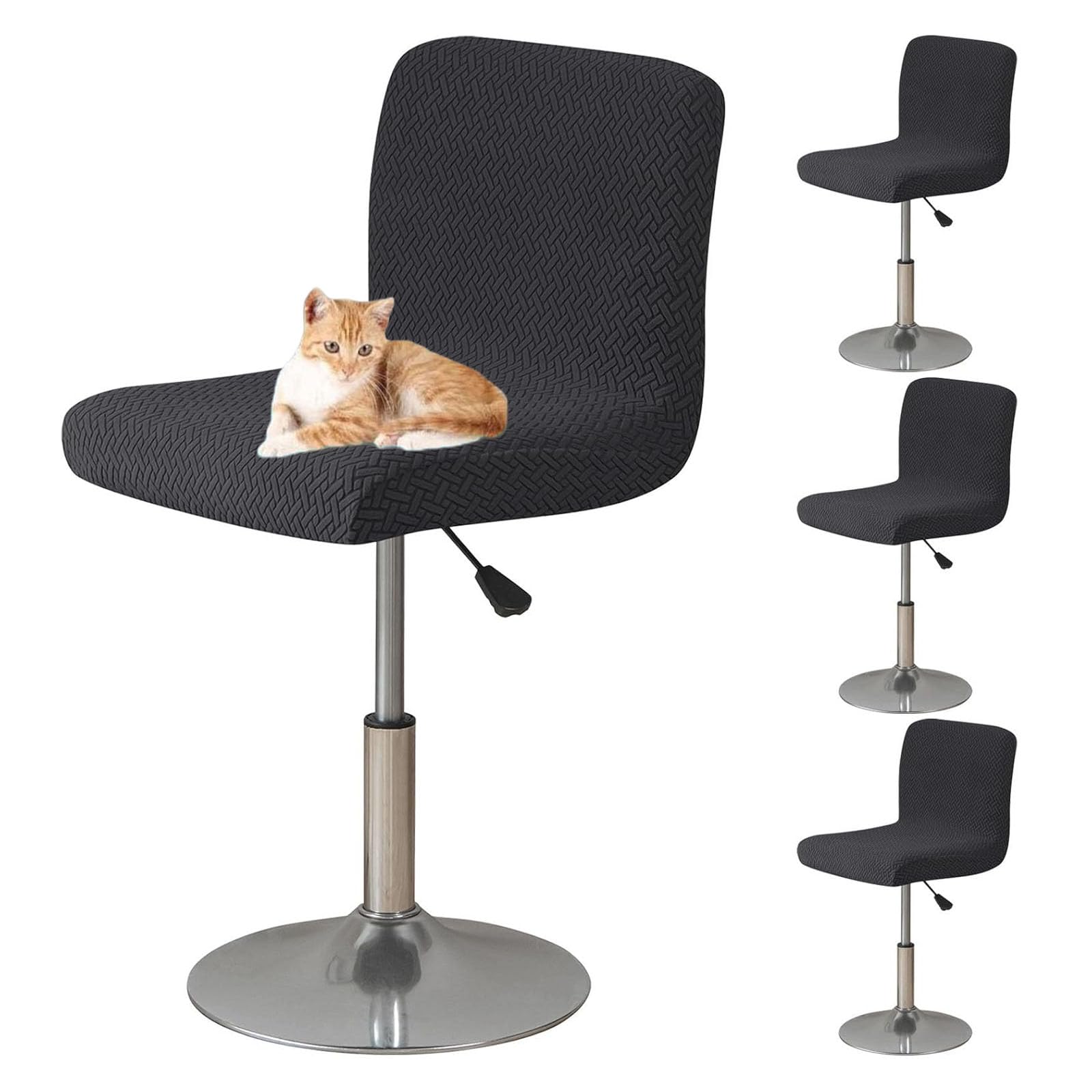 Juego de 4 fundas cuadradas para taburetes de bar con respaldo, fundas protectoras para sillas de comedor, aptas para mascotas, a prueba de niños, fácil cuidado (negro)