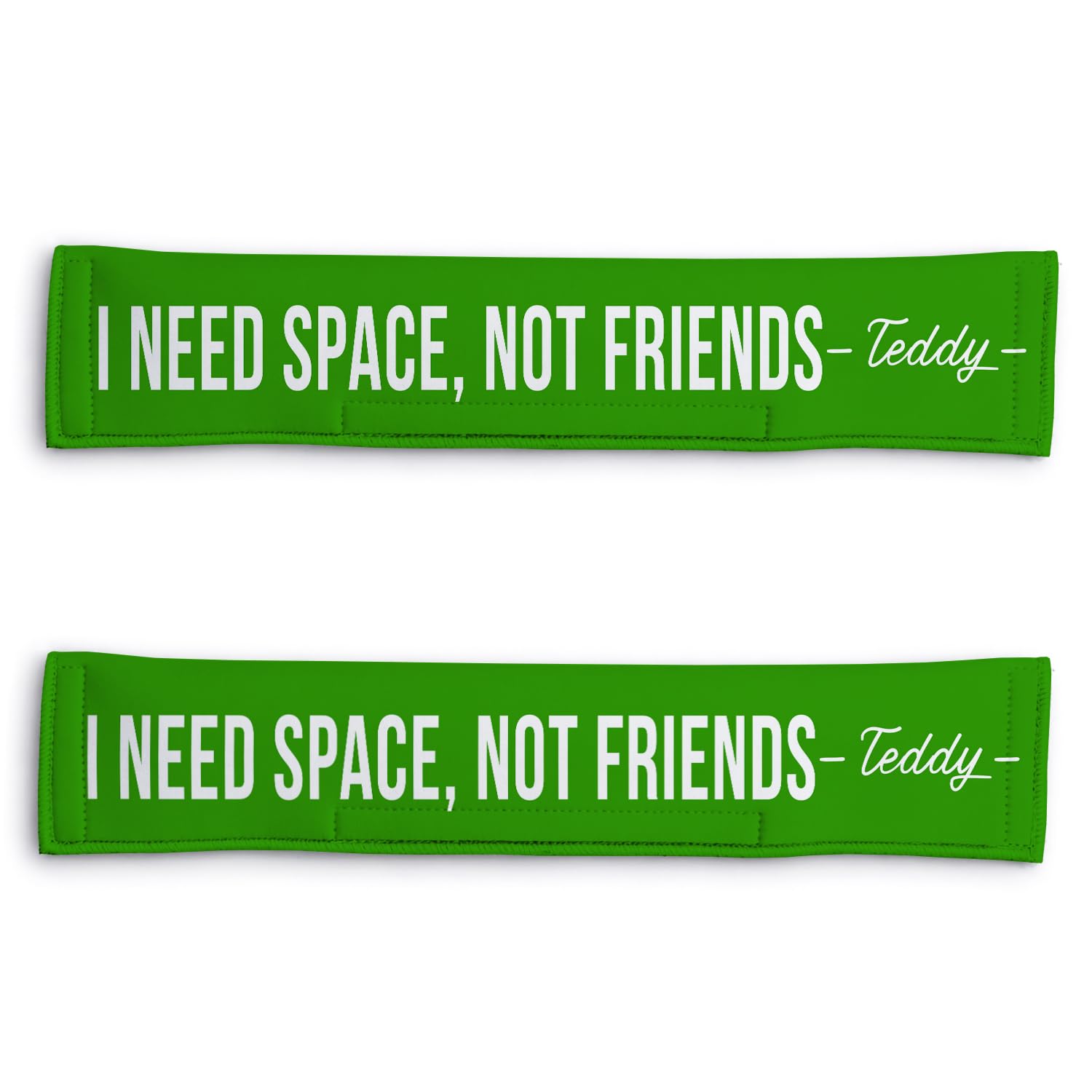 Personalised Dog Lead Sleeve | Custom 'I Need Space, Not Friends' Dog Lead Cover | Reactive Nervous Dog Warning | Funny Dog Lead Sign | Velcro Lead Wrap UK (Green)