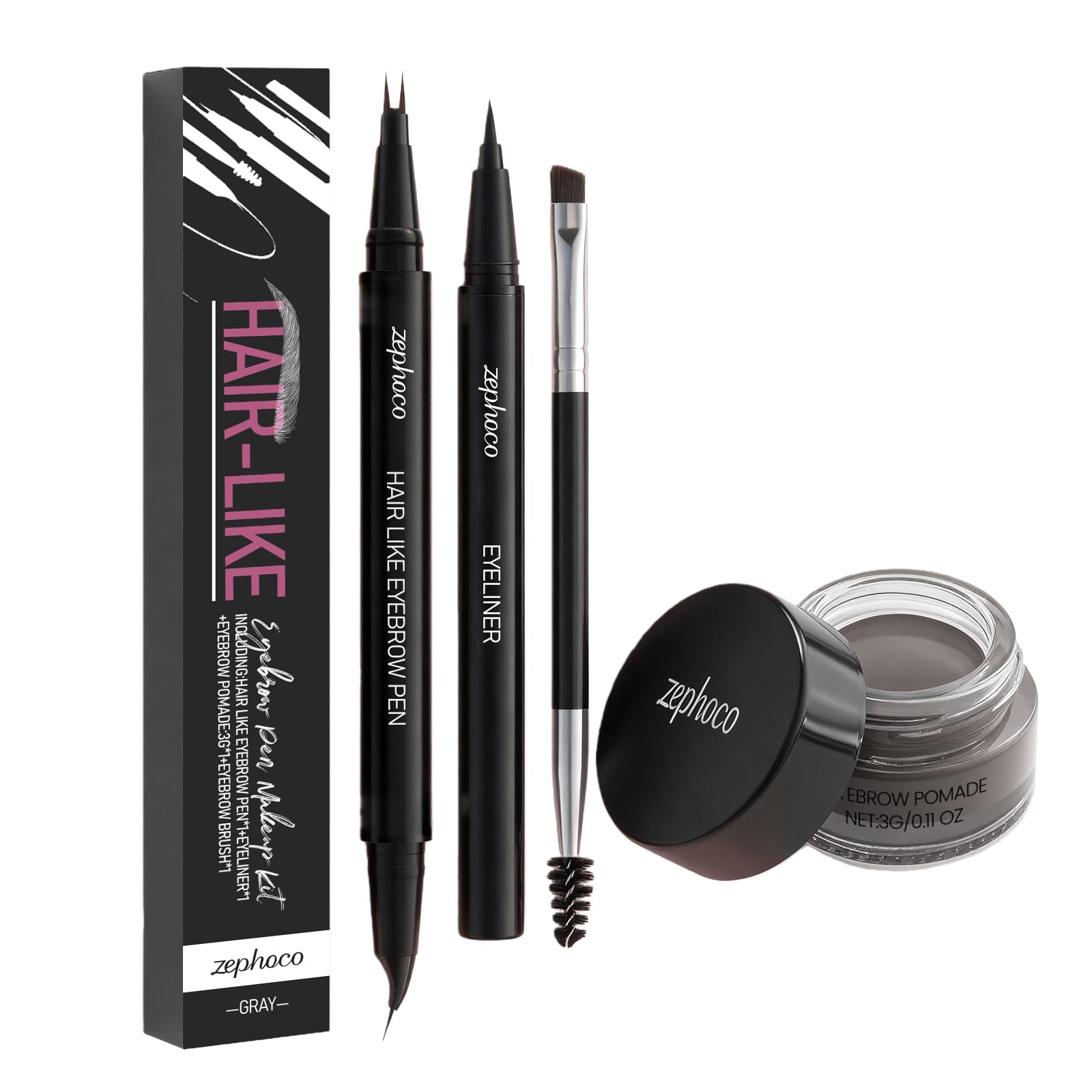 3-in-1 Eyebrow Stencils Kit with Microblading Pen, Pomade & Eyeliner - Waterproof Eyebrow Makeup Set for Natural Hair-Like Look - Smudge-Proof, Long Lasting & Easy to Define for Beginners