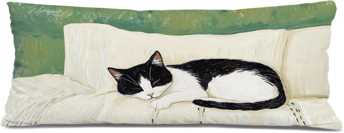 Tuxedo Cat Gifts 20x54 Body Pillow Cover Case with Zipper Cute Black and White Cat Sleeping Long Body Pillow Pillowcase for Adults Kids