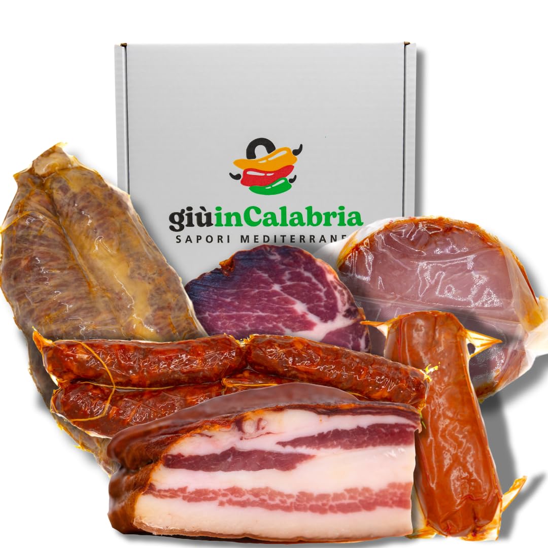 Box Salumi Artigianali Calabresi: Capocollo 500g, Guanciale 400g, Nduja 250g, Soppressata 300g, Salsiccia Piccante 350g e Filetto 500g - Delizie Tradizionali della Calabria