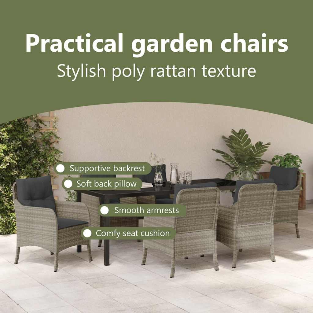vidaXL Set da Pranzo per Giardino 7 PCS Grigio Chiaro Poly Rattan, Set da Pranzo Outdoor Trendy, mobili in Rattan Moderno, Tavolo da Giardino, Perfetto per cene all'aperto!