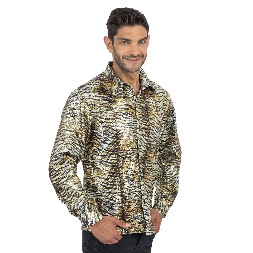 Chaks - Sequin shirt for men in animal look, glitter shirt for party outfits, costume accessory for carnival and events