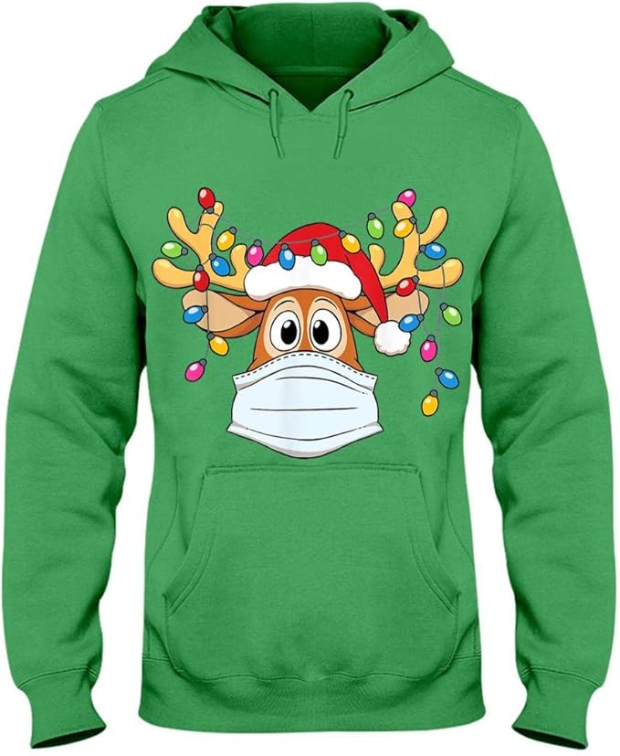 Beautiful Christmas Holiday Hoodie, Funny Reindeer in Mask