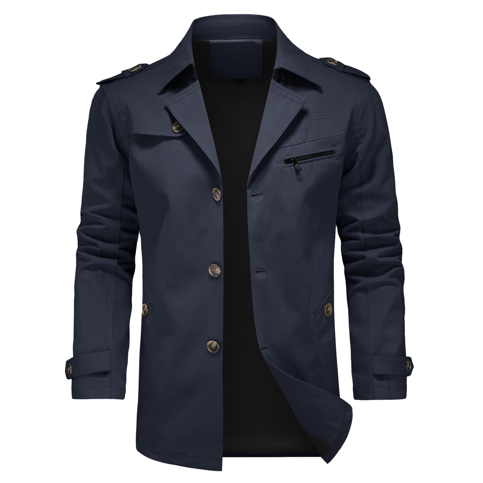KUDORO Veste d'Extérieur Homme en Coton Blouson de Coupe-Vent Casual Trench Classique Overcoat Jacket Décontracté