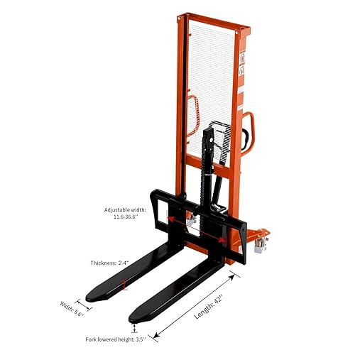 Vista 6 de Tory Carrier Material Lift, apilador manual de palés de capacidad de 2200 libras, altura de elevación de 63 pulgadas, camión hidráulico