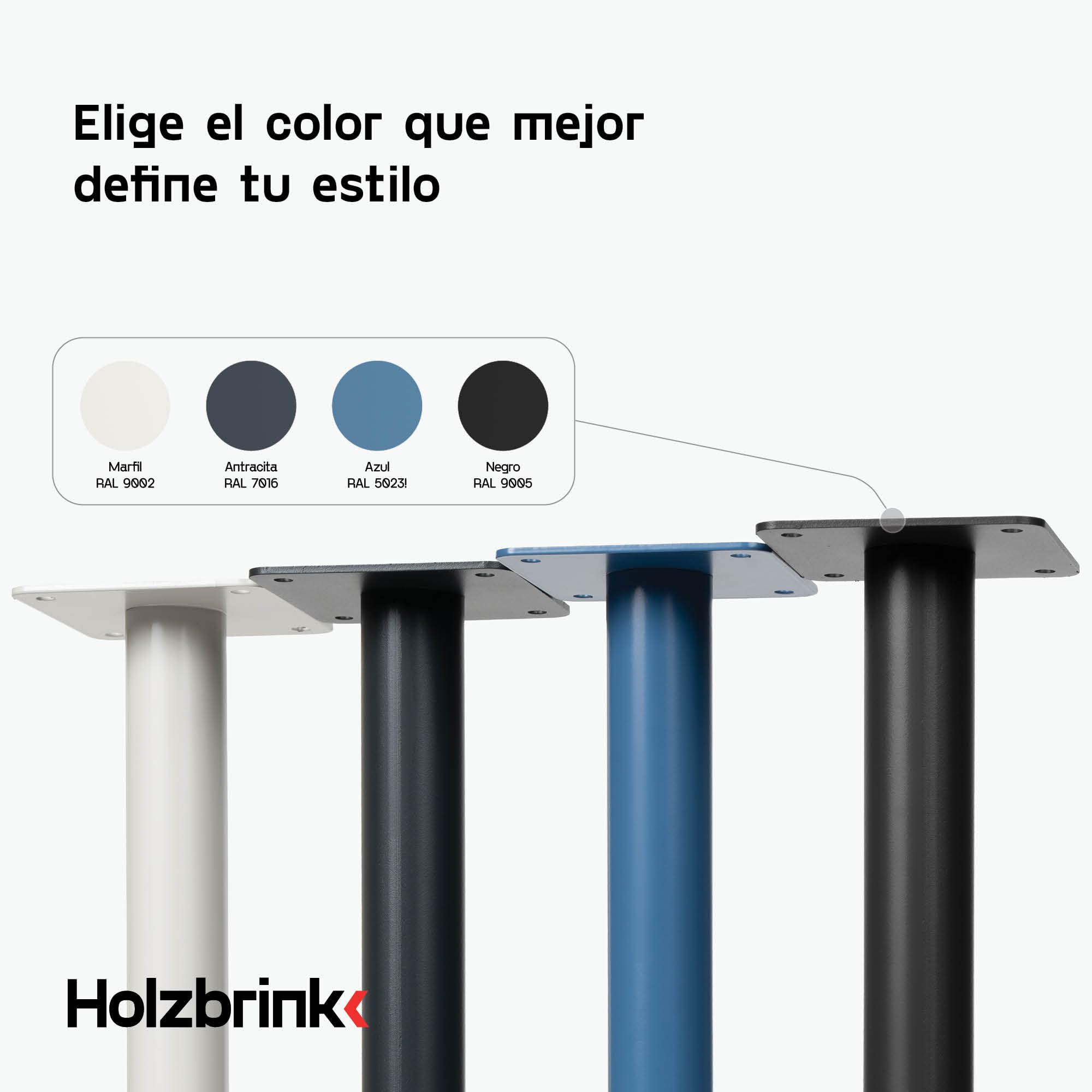 HOLZBRINK Patas para mesas Bajas 43 cm de Metal Antracita Ø42,4 mm (Juego de 4) – Patas para Bancos, mesitas y Mueble de TV – Estructura Estable, Modernas y pintadas al Polvo – Modelo: HLT-14C