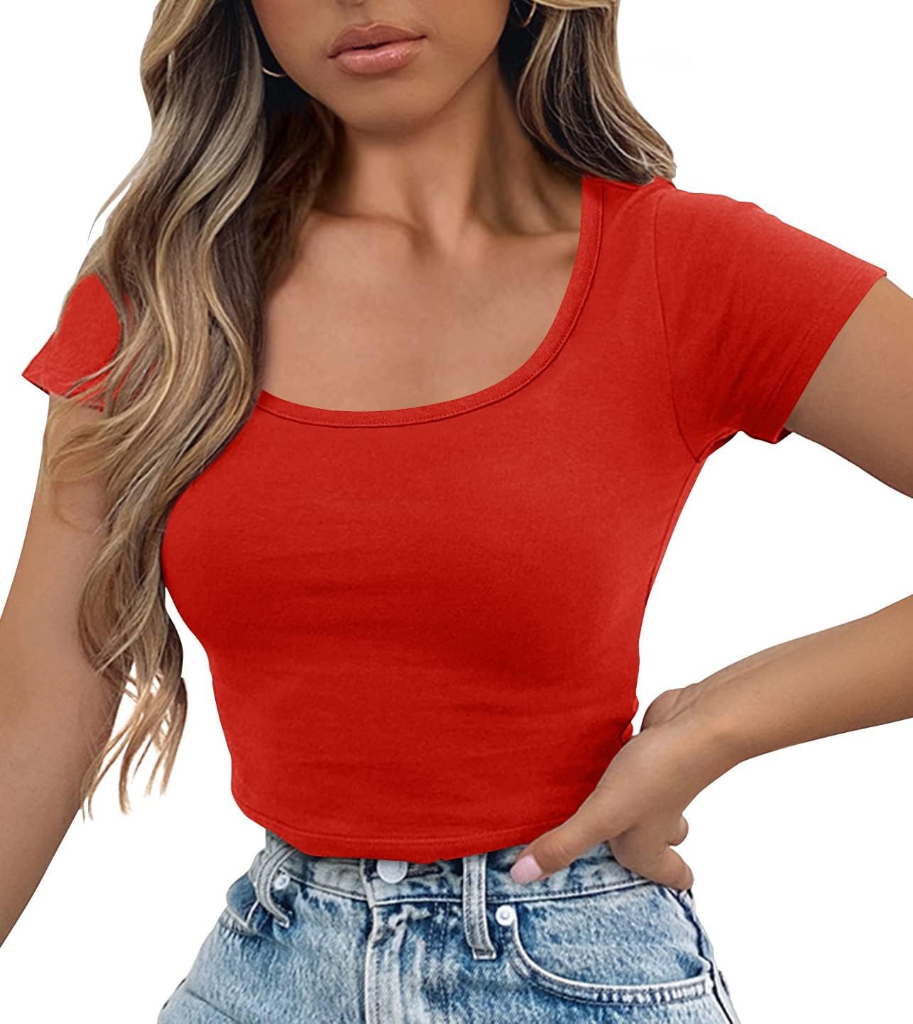 Artfish Women's Casual Short Sleeve Scoop Neck Fitted Workout Basic Crop Top Teen T-Shirts - Image 3